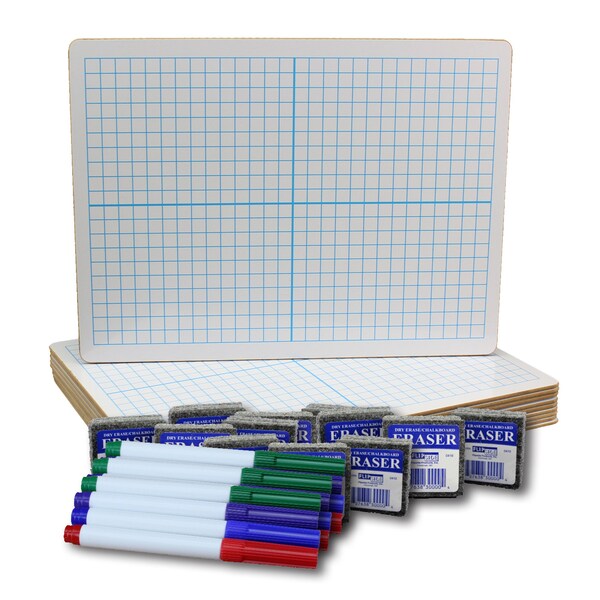 Flipside Two-Sided Dry Erase Boards, XY Axis/Plain, 9in. x 12in., with Colored Pens + Erasers, 12PK 19100 - main
